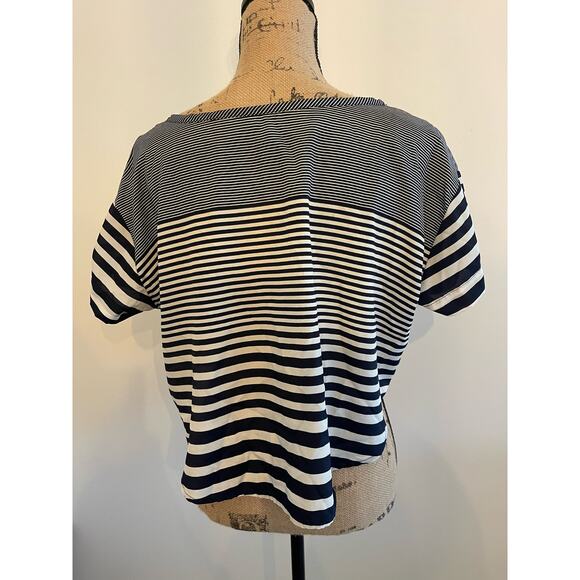Love Couture Blue and Cream Striped Cropped Blouse Size Small - Picture 2 of 4